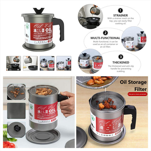Oil Fryer Cookerwith Stainless Steel Fine Mesh With Lid Food Grade Iron Cooking Oil Filter Machine With Handle For Kitchen..
